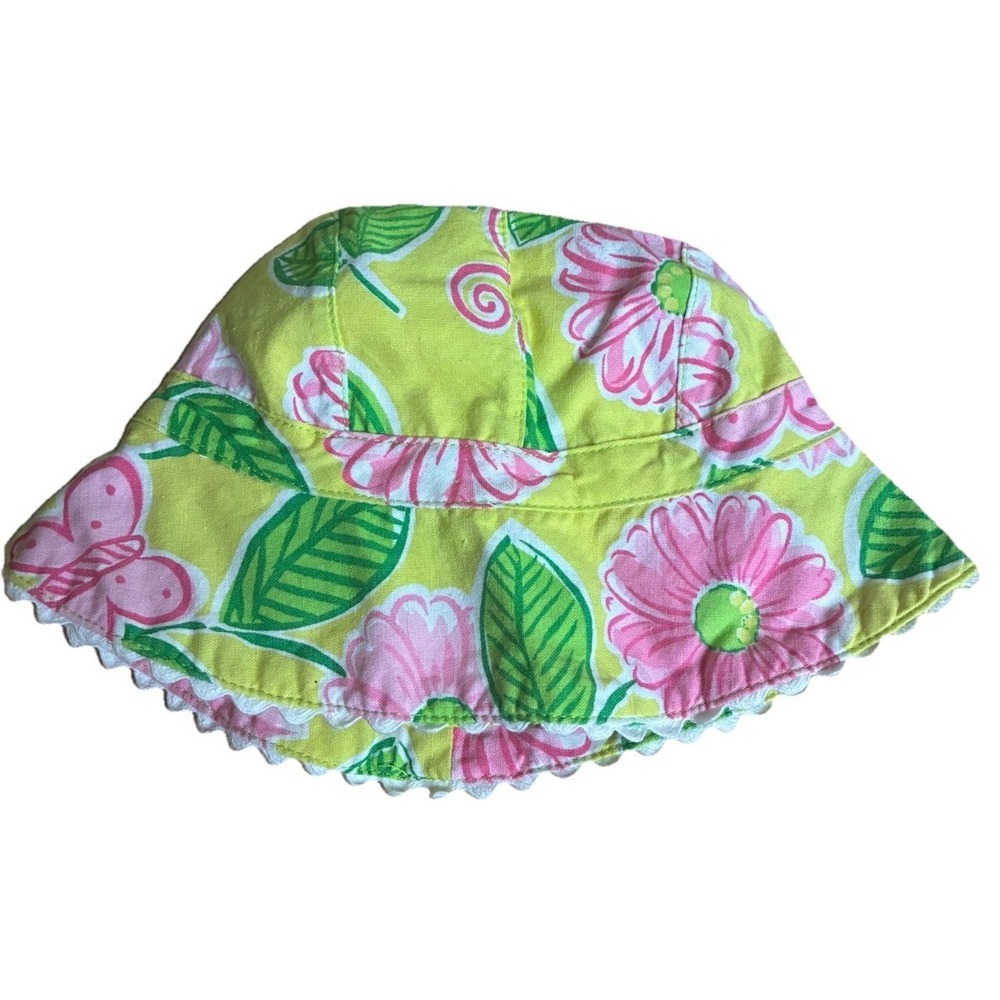 Bonnie Baby Sun Hat Girls 3-6 Months Yellow Pink Butterflies Flowers Back Bow - Picture 2 of 7
